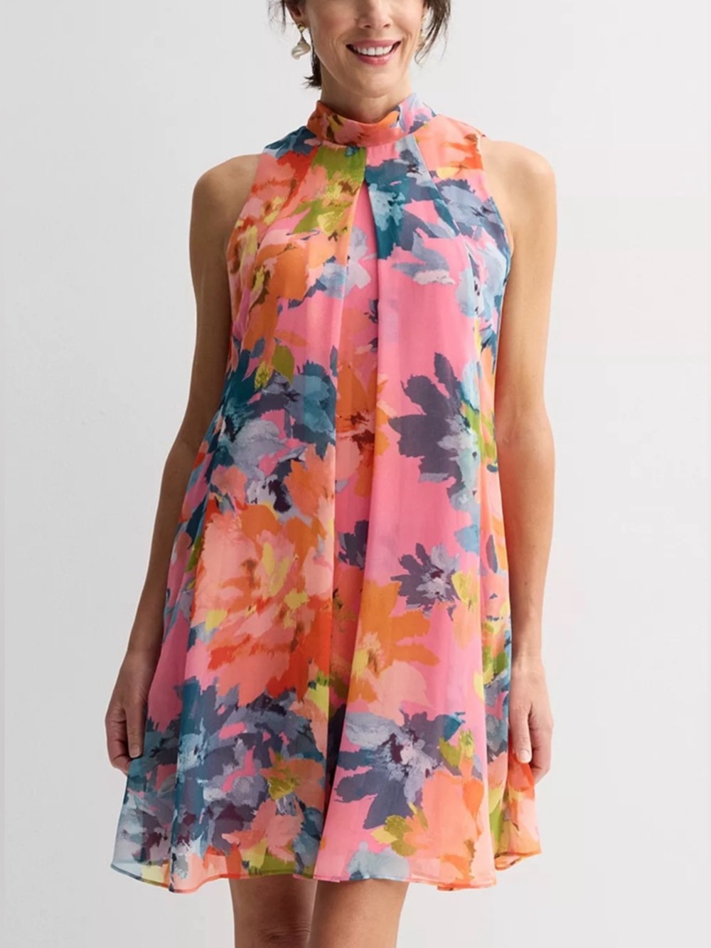 Signature by Robbie Bee Floral Tie Midi Cocktail Dress